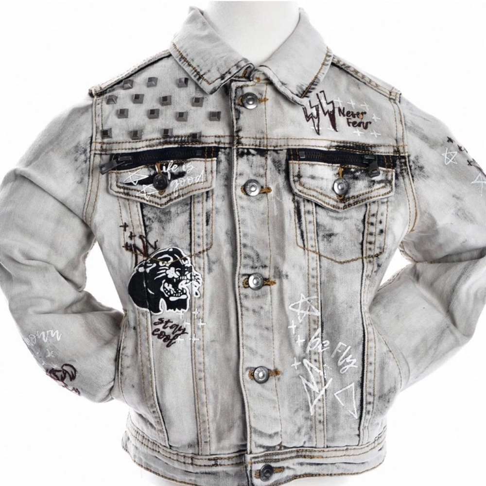 Kids Graphic Denim Jacket in Gray